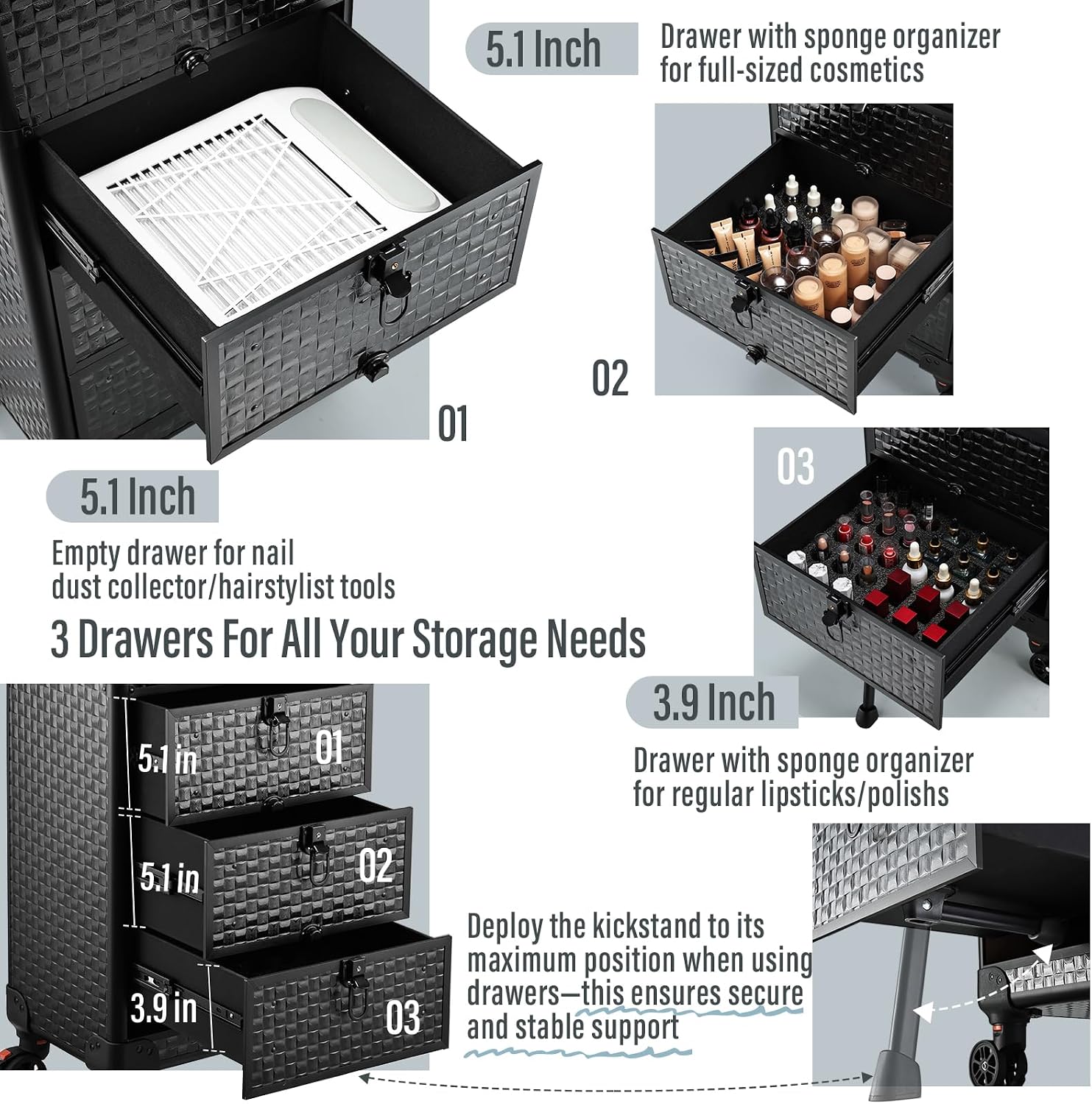 Rolling Salon Cart with 3 Draw - Spa & Wellness Centre Lielupe 评论和价格